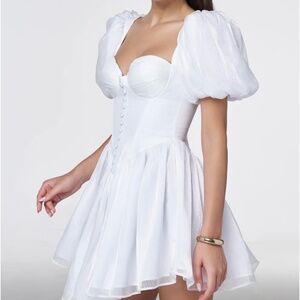 White Puff-Sleeve Mini Dress